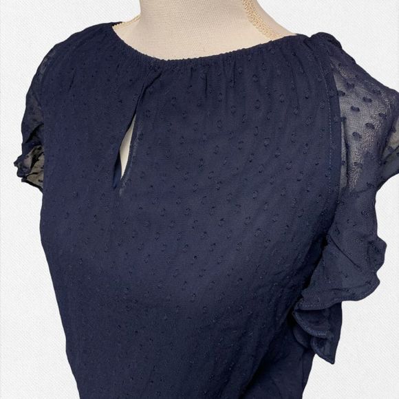 NWT Ramy Brook Simona navy blue ruffle smocked dress sheath women’s small - Picture 7 of 11